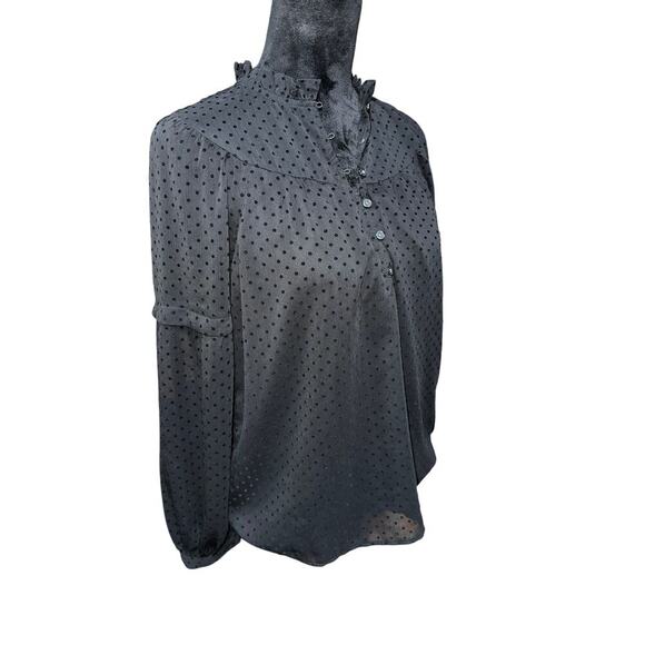 Loft Women’s Blouse Black Sheer Textured Ruffle collar lines XS
Party night out - Picture 2 of 12